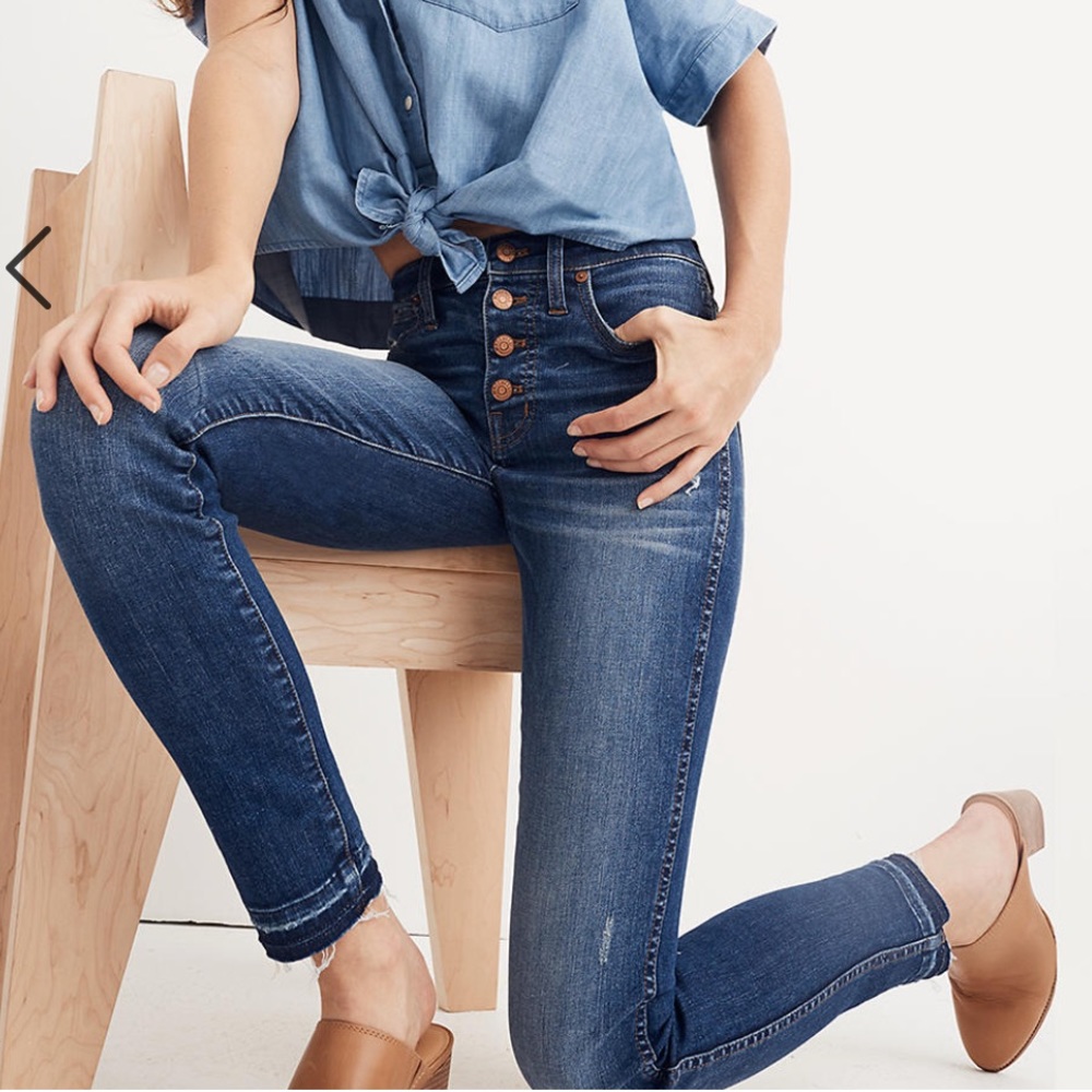 Madewell 10” High Rise Button Drop Hem Skinny Jean - Picture 1 of 4
